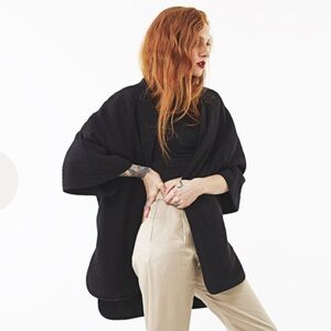 Black Crane Poncho Cardigan Black Cotton/ Wool Blend XS